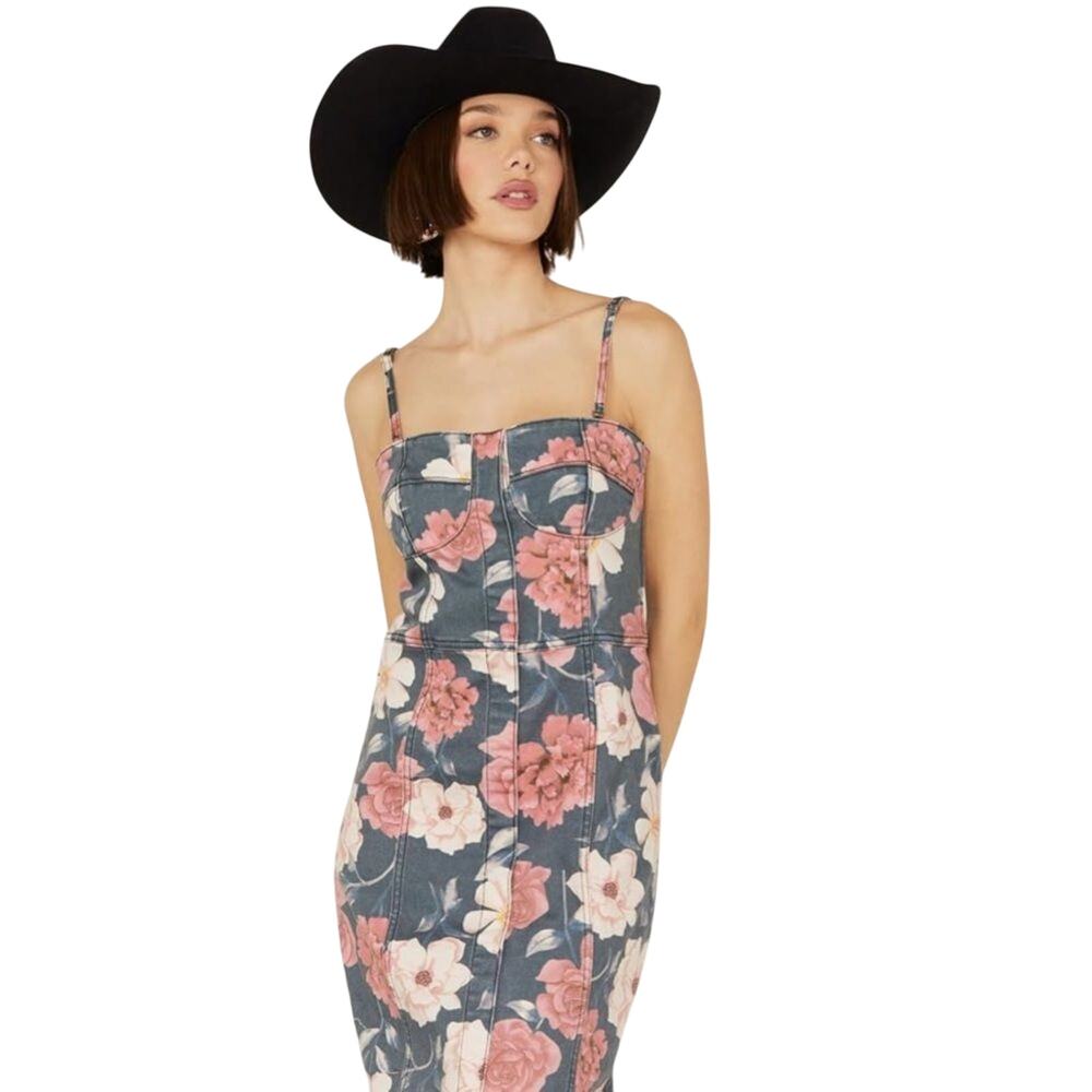 Driftwood $179 Floral Sweetheart Masquerade Noir Western Midi Dress Black XS